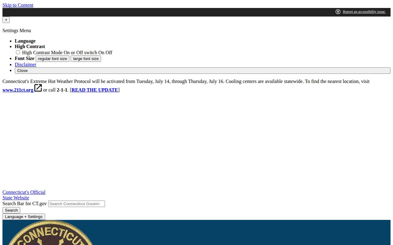 Hartford Correctional Center release and facility record page