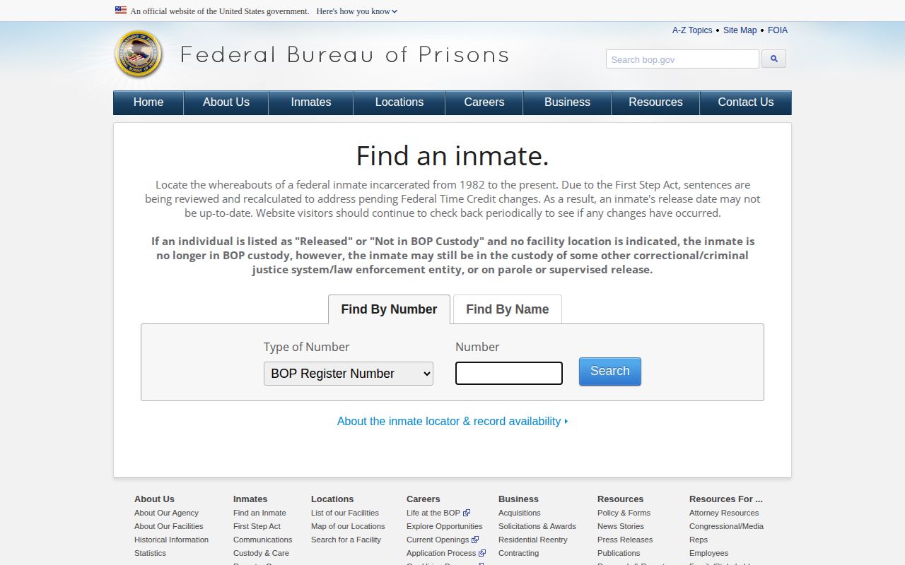 Federal custody serving Hartford BOP release locator
