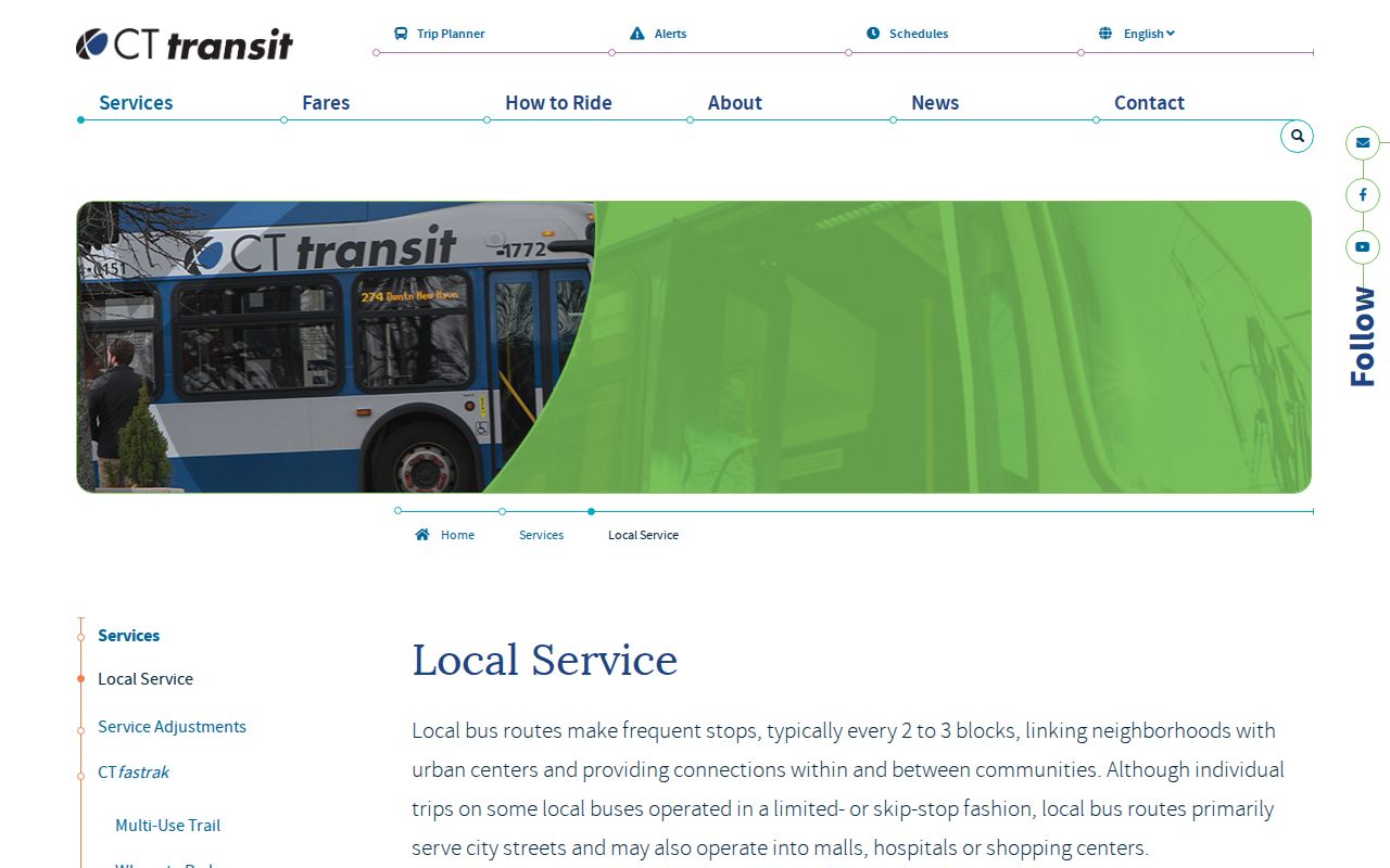 CTtransit local service route and trip planning page